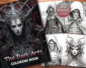 30 Libro de páginas para colorear The Dark Arts - Adultos + Niños - Descarga instantánea - Página para colorear en escala de grises - PDF imprimible