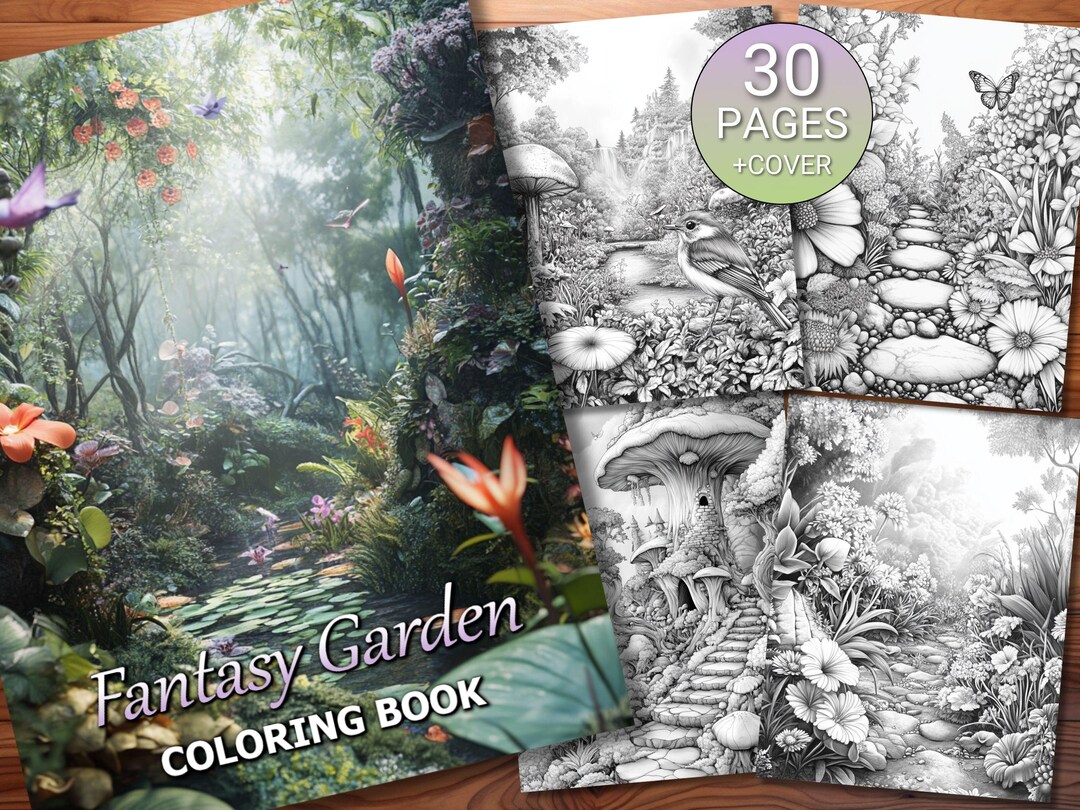 30 Fantasy Garden Coloring Page Book - Adults + Kids - Instant Download ...