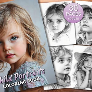 Libro para colorear de 30 retratos infantiles - Adultos y niños - Descarga instantánea - Página para colorear en escala de grises - PDF imprimible