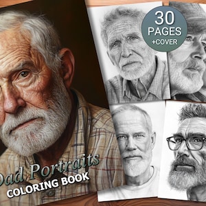 30 Dad Portraits Coloring Page Book - Adults + Kids - Instant Download - Grayscale Coloring Page - Printable PDF