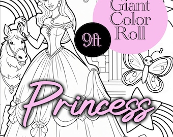 Banner para colorear de princesas y unicornios, mantel de 3 m para fiestas (descarga digital)