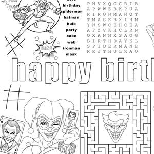 DC Villian Joker Harley Quinn party sheet