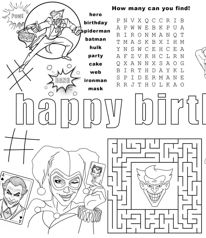 DC Villian Joker Harley Quinn party sheet