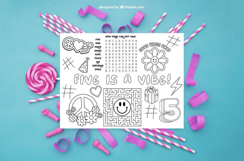 Five is a Vibe Birthday Coloring Sheet, Five Vibe Activity Sheet ...