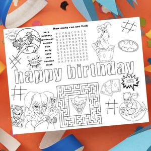 Birthday Color DC Villian Joker Harley Quinn party sheet