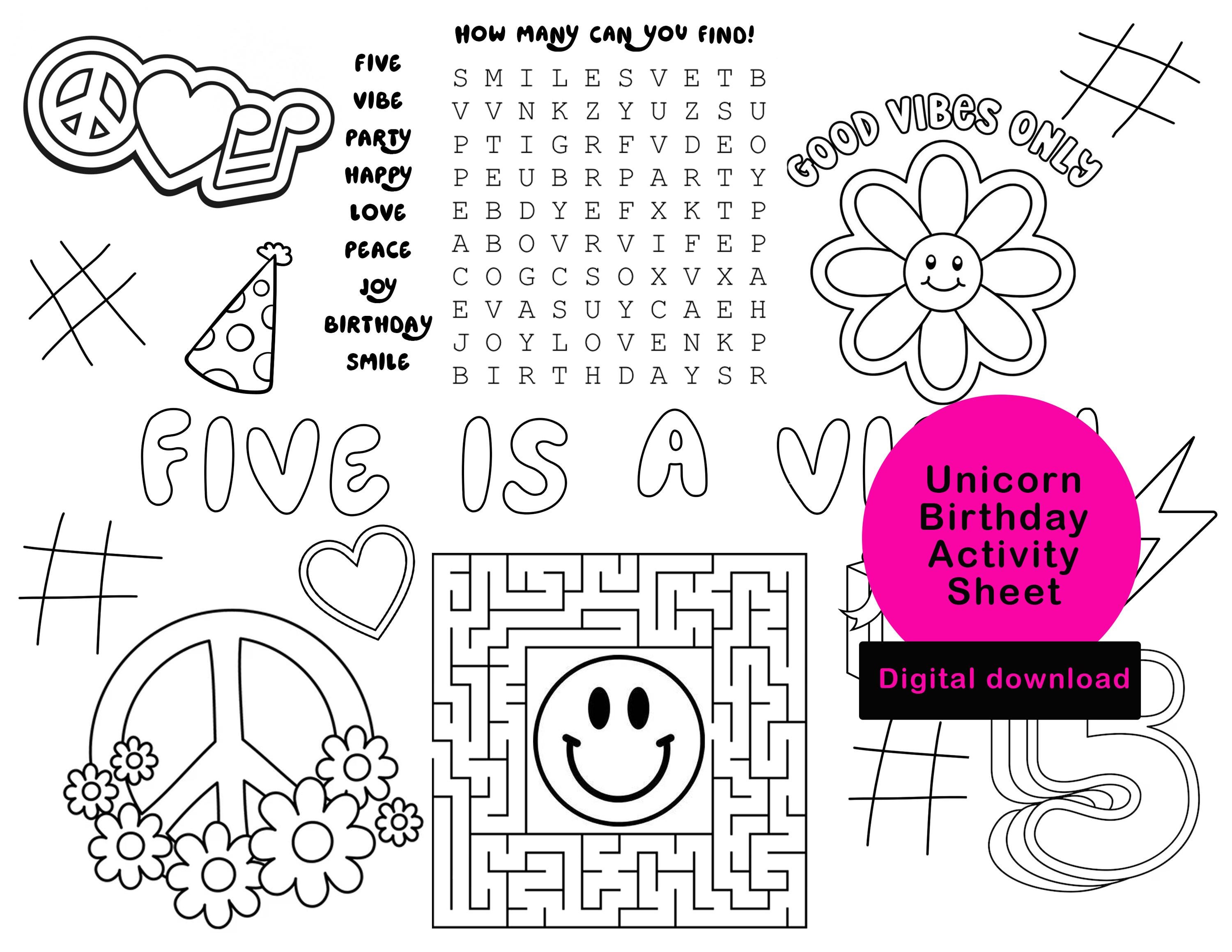 Five is a Vibe Birthday Coloring Sheet, Five Vibe Activity Sheet ...