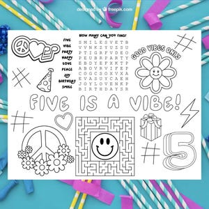 Five is a Vibe Birthday Coloring Sheet, Five Vibe Activity Sheet ...