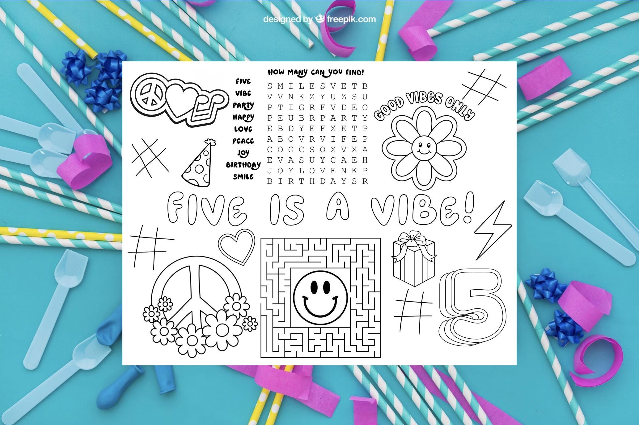 Five is a Vibe Birthday Coloring Sheet, Five Vibe Activity Sheet ...