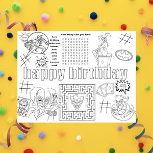 Birthday Color DC Villian Joker Harley Quinn party sheet