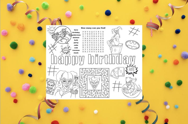 Birthday Color DC Villian Joker Harley Quinn party sheet