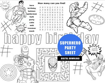 Superhero Birthday Activity Sheet, Coloring Page (Digital Download)