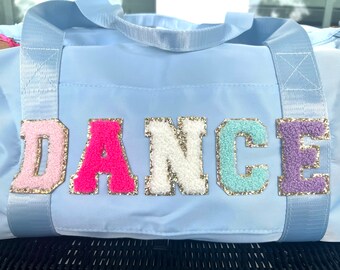 Personalized Duffle Bag with varsity letters size 2.55', personalized bag for girls, personalized bag for women, duffel bag, travel bag
