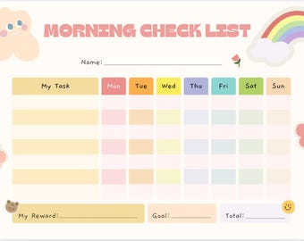 Kinder Checkliste Morgens zum Zubettgehen: Tagesablauf zum ausdrucken (Digitaler Download)