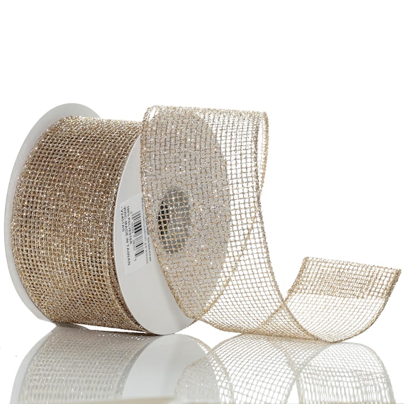 2.5” x 10YD Gold/Silver Mesh Glitter Wired Ribbon