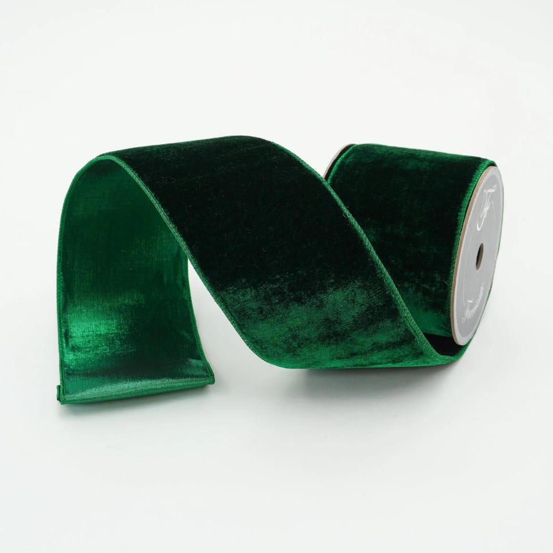 Emerald Velvet Wired Ribbon. - Etsy