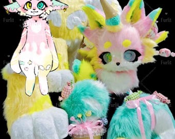 New released “Candy Ice-cream fantasy” Full set Kemono Fursuit-head+paws+feet+legs+tail