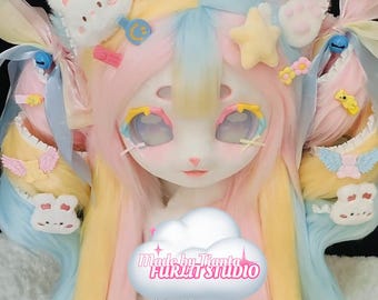 Strawberry Sweetheart Kitty Fursuit Head: Macaron Dream