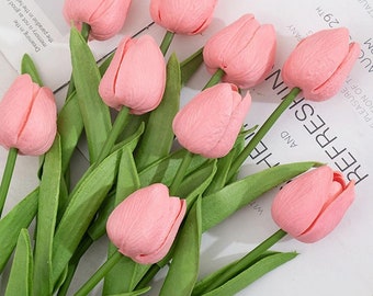 10pcs Pink Artificial Flower, Modern Romantic Artificial Tulip For Home Decor