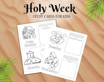 Holy Week Coloring Study Cards: Kids Easter Activity (Digital Download)