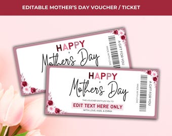 Bon personnalisé pour maman, modèle modifiable de chèque-cadeau pour la fête des mères, bon de réduction pour un enfant, fête des mères, cadeau de fête des mères