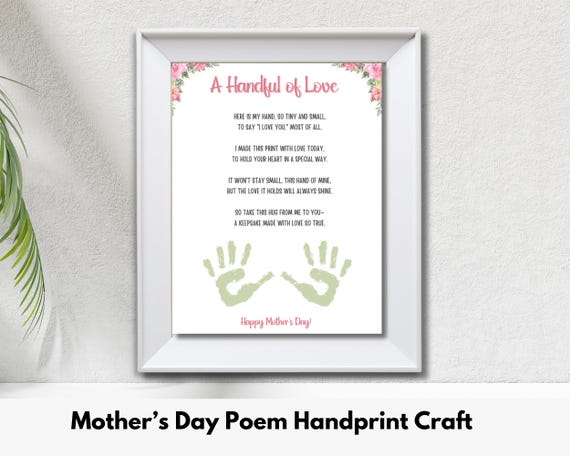 Mother's Day Handprint Poem Art, Mother's Day Poem, Mother's Day Handprint, Mother's Day, Mother's Day Art, Handprint Art