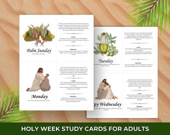 Cartes imprimables de la Semaine sainte pour adultes - Écritures saintes, leçon, réflexion, téléchargement immédiat