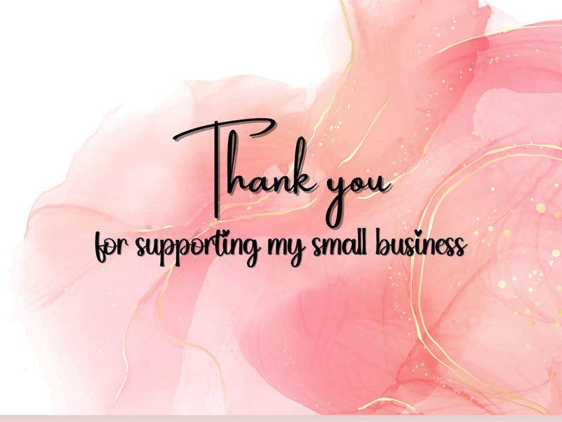 Peut inclure: Fond abstrait rose et or avec le texte "Merci de soutenir ma petite entreprise".