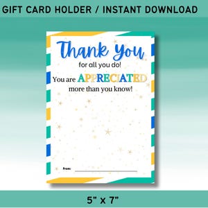 Thank You Gift Card Holder, Gift Card, Thank You, Gift Card Holder, Nurses, Teachers, Bus Drivers, School Principal, Counselors, Coaches
