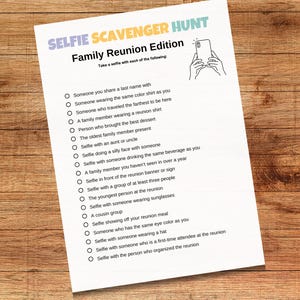 Family Reunion Selfie Scavenger Hunt Game (Printable)