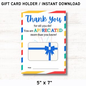 Porta-cartão-presente de agradecimento - Professor, enfermeiro, funcionário, equipe, profissional administrativo, para impressão, download instantâneo
