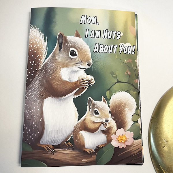 Nuts about Mom | Mother's Day Squirrel NoteCard | Squirrel Mom and Child | Original Art Print on 5x7 inch card with choice of envelopes