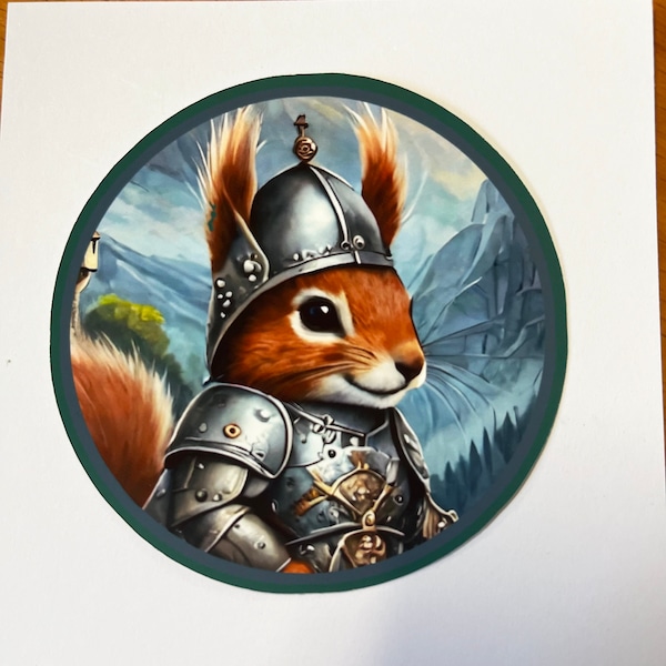 Cute Royal Squirrel Stickers | Sir Finneas d'Acornia | four 3 inch (8 cm) stickers | Round Squirrel Sticker | laptops, notebooks
