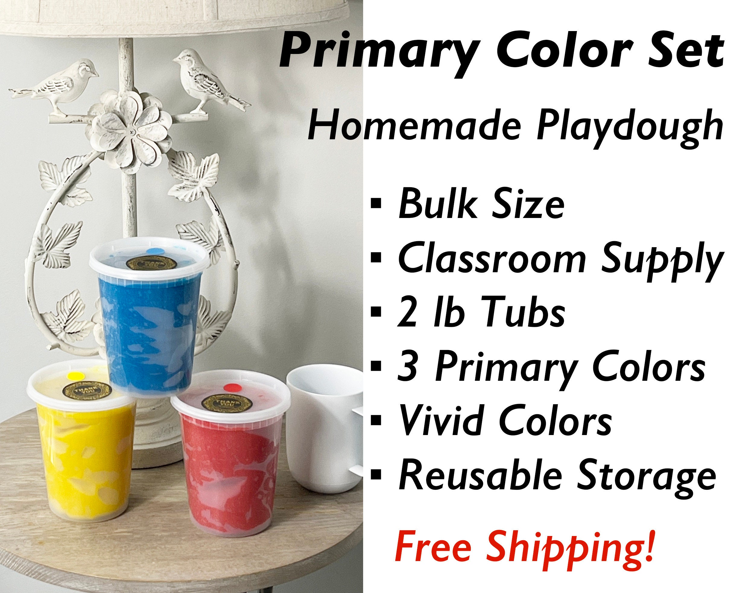 Primary Color Set of Play Modeling Dough 2 lbs tubs, Classroom Supply,  Large Family Set, Bulk Montessori Supplies, Toddler Play