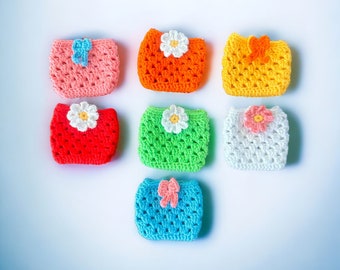 Lot de 7 mini porte-monnaie floraux au crochet, mini pochette au crochet, portefeuille pour fille, pochette Airpods au crochet, étui pour Airpod, porte-monnaie au crochet