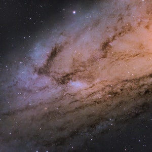 NGC 206 regiones de formación de estrellas con la galaxia de Andrómeda, astrofotografía, fotografía digital, arte mural