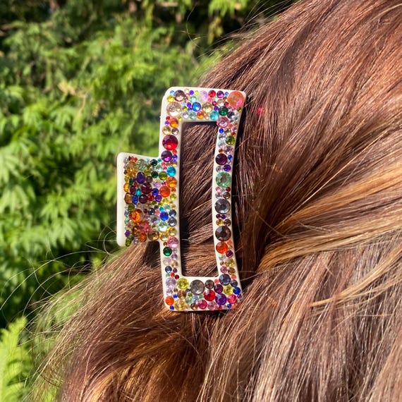 Handmade Rhinestone Rainbow Hair Claw Clip – Y2K Sparkly  display picture 2