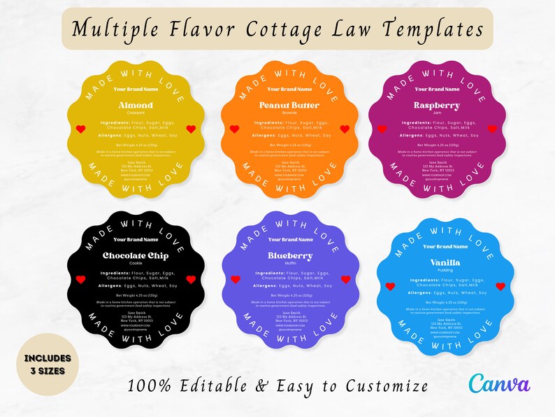 Cottage Law Editable Label Template, Bakery Food License Sticker, Home