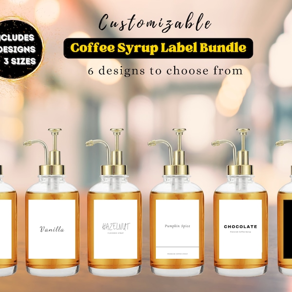 Editable Coffee Syrup Label Templates (Coffee Bar Decor, Soda Syrup Labels, Pantry Labels, Canva)