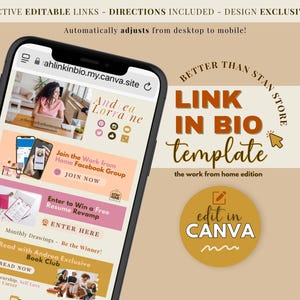 Lepsze niż Stan Store! Dostosowywalny link w szablonie biografii dla twórców treści pracujących z domu | Łatwe do edycji i darmowy hosting stron internetowych Canva