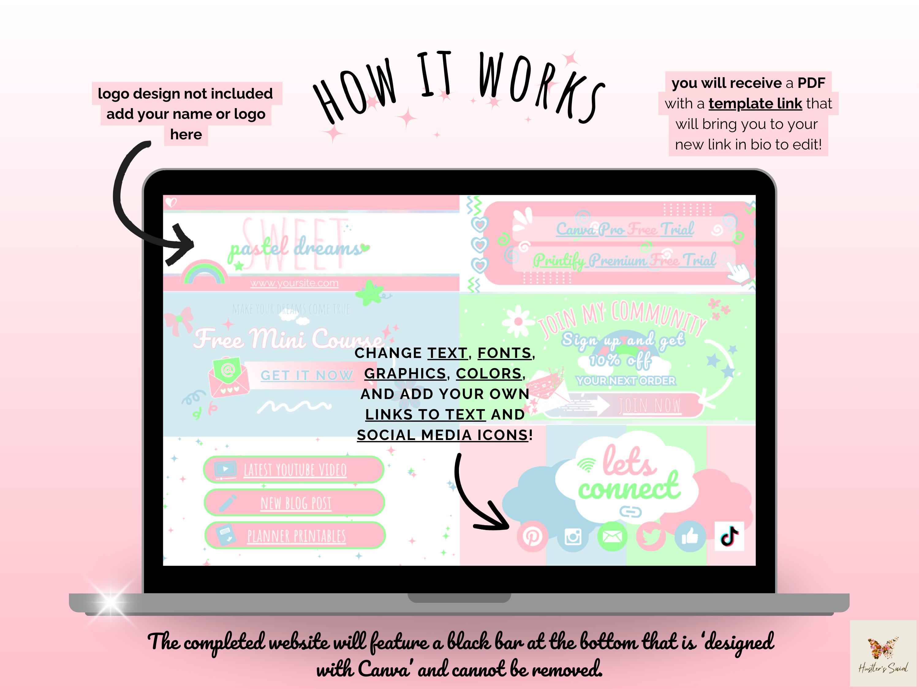 Pastel Link in Bio Website Template Editable Canva Design for Social ...