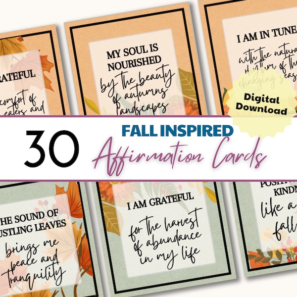 Fall Theme, Affirmation Card, Think Positive, Positive Quotes, Mindfulness Card, Gratitude Cards Printable, Printable Gift