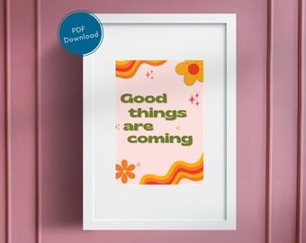 Therapy Office Decor, Retro Print, Motivational Quotes, Affirmation Wall Art, 70s Wall Art, Think Positive, Digital Download