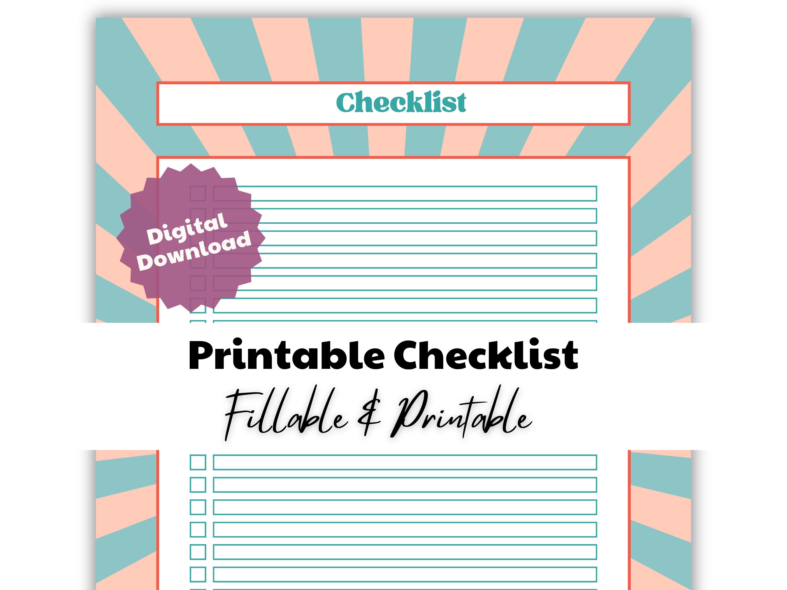 Checklist Template for Work Blank List Cute Checklist Printable ...