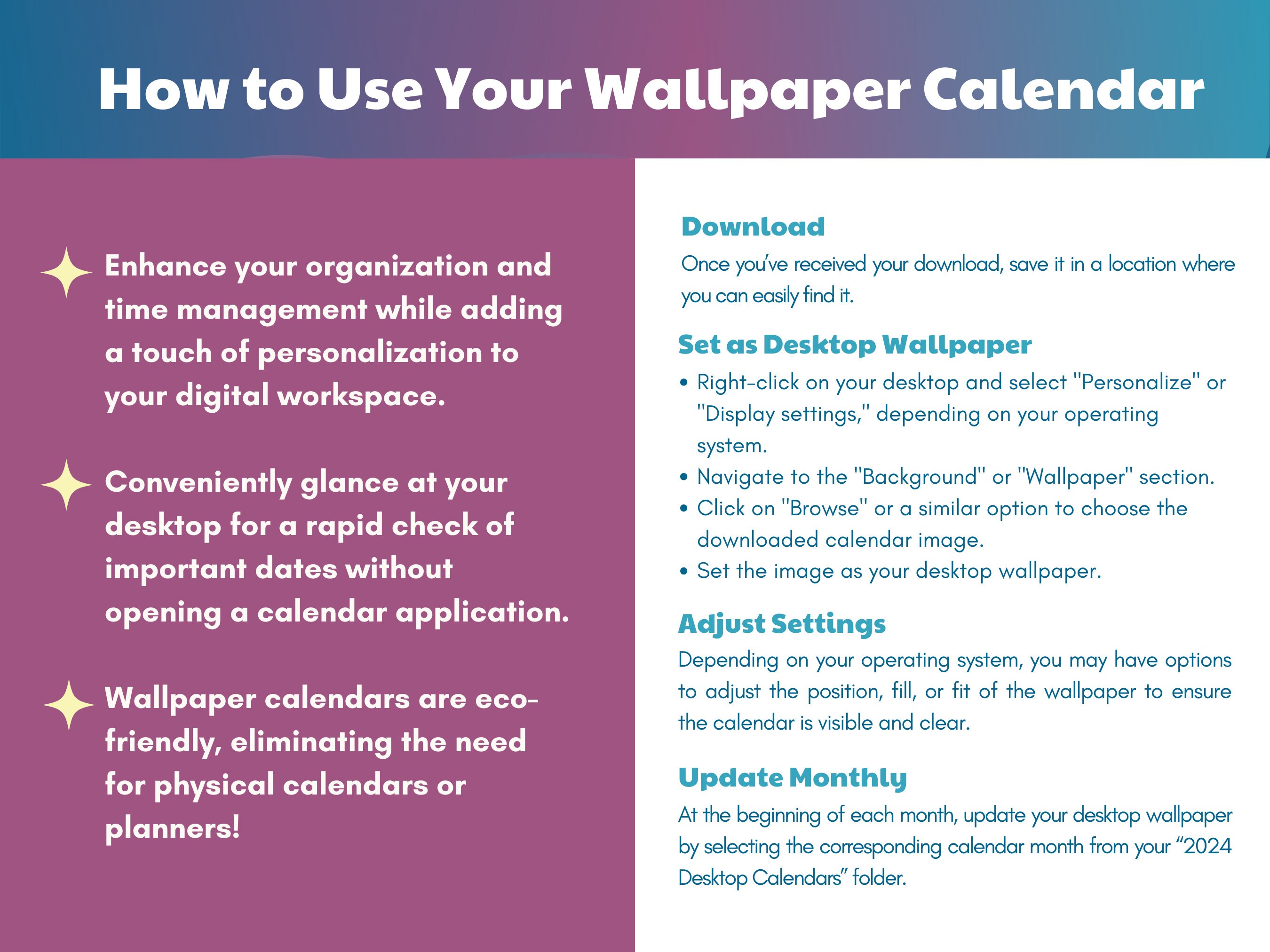 Desktop Background Calendar, 2024 Wallpaper, Mac Calendar, Desktop