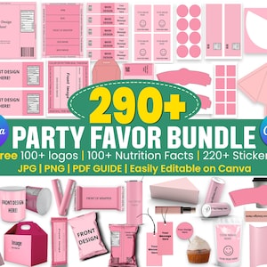 290+ Party Favor Templates Bundel, Party Favors, Chip Bag Templates, Waterfles Etiketten, Schoenendoos Sjabloon, Voedingsfeiten, Canva bewerkbaar