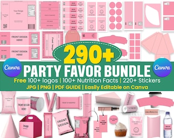 290+ Party Favor Templates Bundel, Party Favors, Chip Bag Templates, Waterfles Etiketten, Schoenendoos Sjabloon, Voedingsfeiten, Canva bewerkbaar