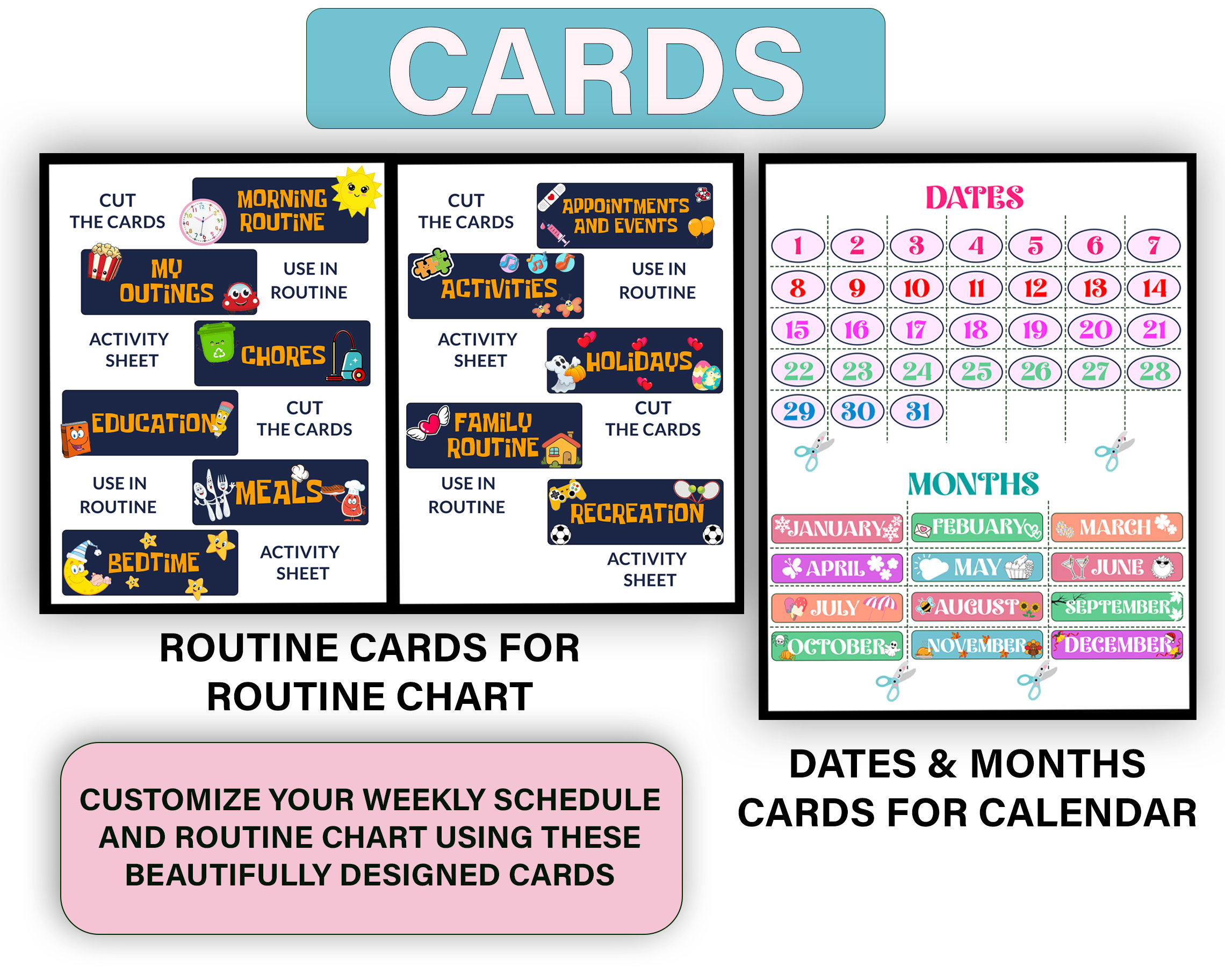 Weekly Kids Calendar Printable Visual Schedule Perpetual Calendar ...