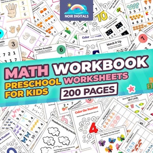 200 Preschool Pre-K + Kindergarten Learning Bundle, Kids Worksheet bundle, Activity Worksheets, Addition, Math Activities, Numbers, Coloring