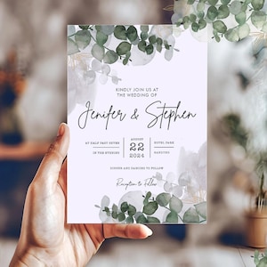 Greenery Invitation Template, Greenery Wedding Invite, Printable Wedding Templates, Eucalyptus Templett Invitation, Instant Download zdjęcie 4