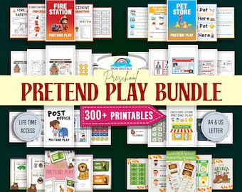 300+ Preschool Pretend Play Bundle, Learning Bundle, Printable Activity Worksheets, Grocery List, School Kit Pretend Play, Digital download